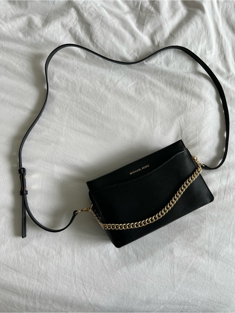 MICHAEL KORS Black Crossbody Bag with Gold Chain Accent